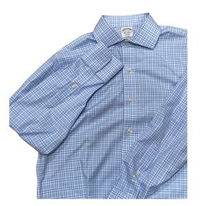 Brooks Brothers Regent Fit Non Iron Plaid Dress Shirt Mens 15 32 Blue White